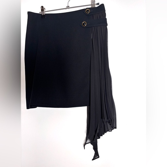 Givenchy Asymmetric Black Mini Skirt – Pleated Panel, French Designer, Statement - Picture 5 of 14